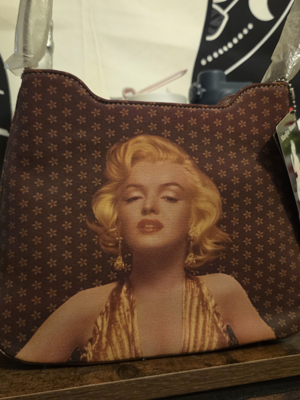 Marilyn Monroe Brown Shoulder Bag with Gold Portrait
